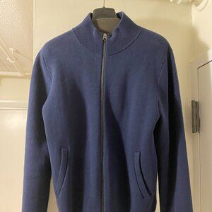 J.Crew Men's Milano Stitch Full Zip Cotton Cardigan Ski Sweater, Navy, Small